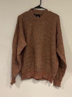 Men's Brown Textured Crewneck Sweater